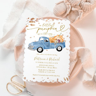 Ein Kleiner Kürbis Herbst Junge Baby Shower Blaues Einladung