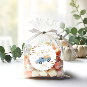 Ein kleiner Kürbis ist auf dem Weg Baby Shower Runder Aufkleber