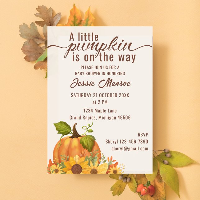 Ein kleiner Kürbis ist auf dem Weg zur Babydusche Einladung (A little pumpkin is on the way baby shower invitation
)