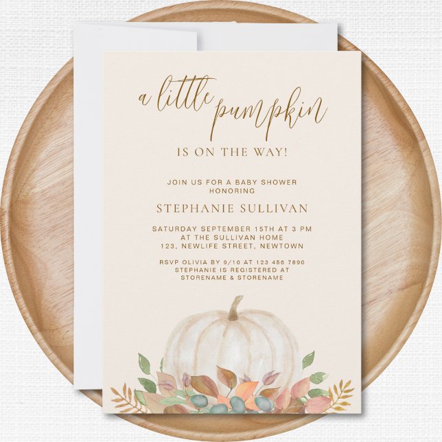 Ein kleiner Kürbis ist auf dem Weg zur Herbstdusch Einladung (Von Creator hochgeladen)