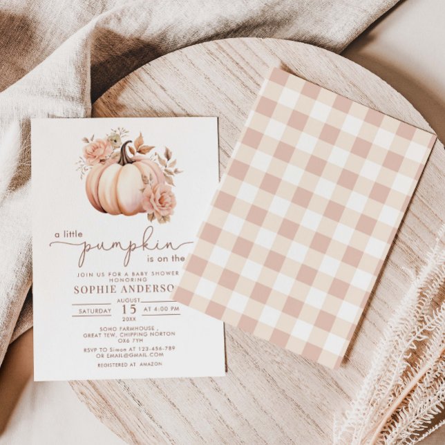 Ein kleiner Kürbis ist auf dem Weg zur Herbstdusch Einladung (Von Creator hochgeladen)