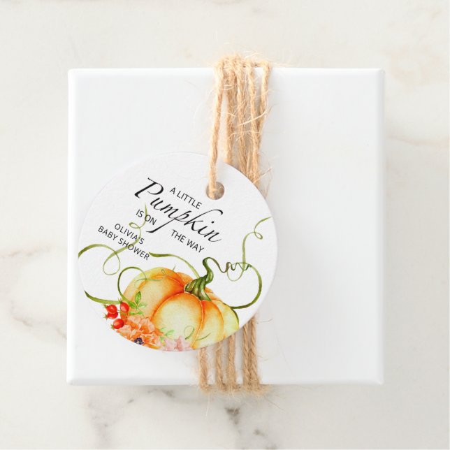 Ein kleiner Kürbis ist auf der Way Baby Dusche Geschenkanhänger (Beispiel)