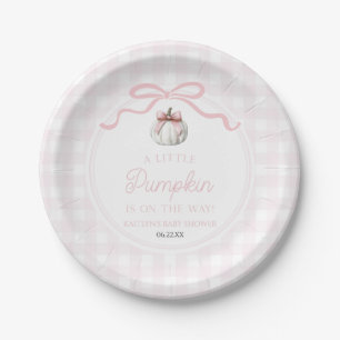 Ein kleiner Kürbis rosa Schleife Herbst-Baby-Party Pappteller