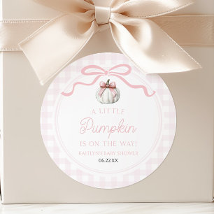 Ein kleiner Kürbis rosa Schleife Herbst-Baby-Party Runder Aufkleber