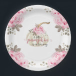 Ein kleiner Kürbis Wasserfarbe Rosa Glitzer Pappteller<br><div class="desc">Ein kleiner Kürbis ist auf dem Weg Babydusche Thema wäre nicht vollständig ohne Papier Teller. Die rosa Blume auf einem weißen Kürbis sind mit einem kleinen Kürbis geschmückt. Das Wort Kürbis ist mit rosa Glitzer gefärbt.</div>