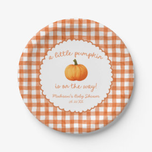Ein kleiner Kürbis Whimsical Orange Herbst-Baby-Pa Pappteller