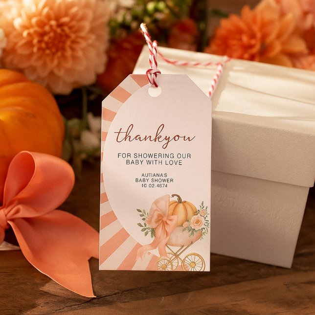 Ein kleiner Kürbisbow Pink Baby Dusche Wasserfarbe Geschenkanhänger (Von Creator hochgeladen)