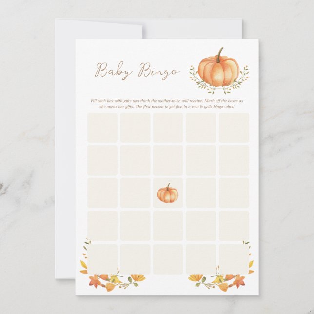 Ein kleiner Kürbisfall | Babydusche Bingo Card Einladung (Vorderseite)