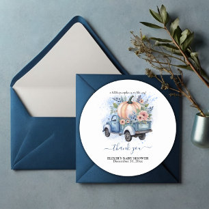 Ein kleiner Kürbislaster Blau Aquarell Babyparty Runder Aufkleber
