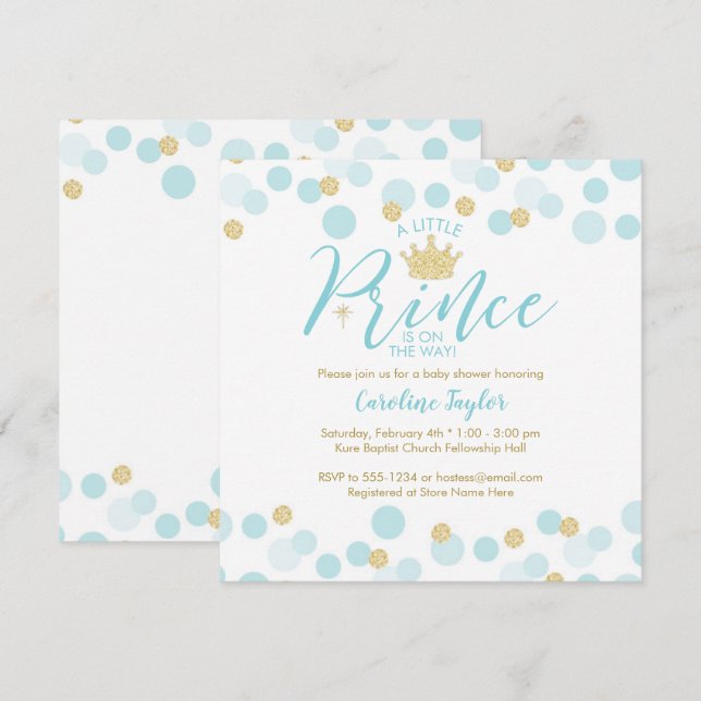 Ein kleiner Prince Baby Dusche Blue Gold Glitzer Einladung (Vorne/Hinten)