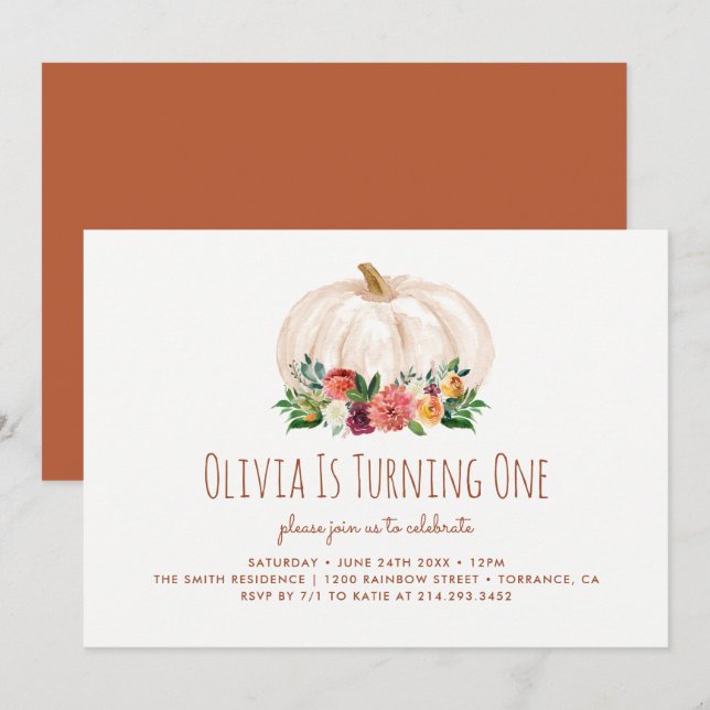 Ein kleiner Pumpkin 1. Geburtstag Einladung (Vorne/Hinten)