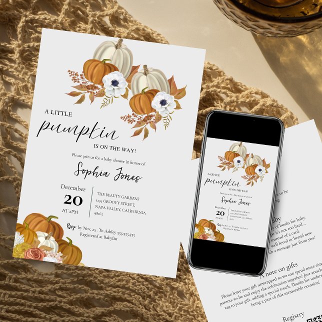 Ein kleiner Pumpkin | Aquarell Floral Babydusche Einladung (Von Creator hochgeladen)