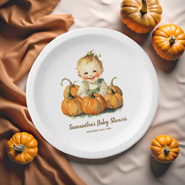 Ein kleiner Pumpkin Autumn Herbst Baby Shower Boy Pappteller (Von Creator hochgeladen)