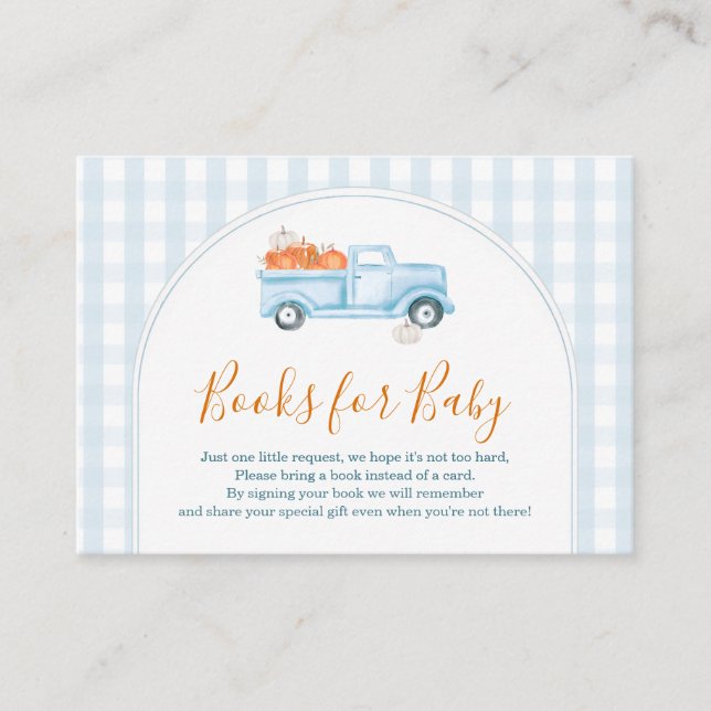 Ein kleiner Pumpkin Blue Truck Gingham Bücher für  Begleitkarte (Vorderseite)