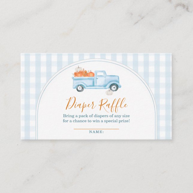 Ein kleiner Pumpkin Blue Truck Gingham Diaper Raff Begleitkarte (Vorderseite)