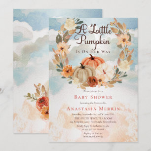 Ein kleiner Pumpkin Fall Floral Girl Babydusche Einladung