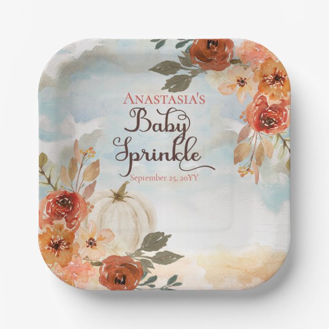 Ein kleiner Pumpkin | Floral Girl Baby Sprinkle Pappteller (Vorderseite)