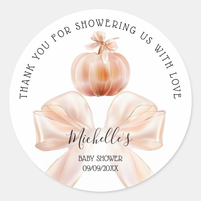 Ein kleiner Pumpkin Herbst Danke Baby Dusche Runder Aufkleber (Vorderseite)