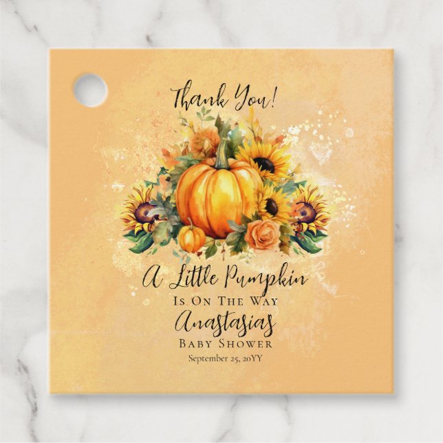 Ein kleiner Pumpkin | Sonnenblumen Herbstdusche Geschenkanhänger (Vorderseite)
