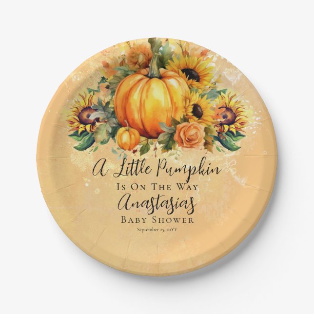 Ein kleiner Pumpkin | Sonnenblumen Herbstdusche Pappteller (Vorderseite)