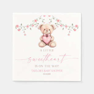 Ein kleiner Schatz Rosa Teddybär Baby Shower Serviette