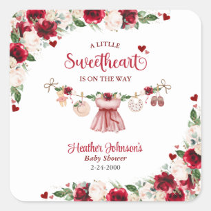 Ein kleiner Schatz Valentins Mädchen Baby Shower Quadratischer Aufkleber