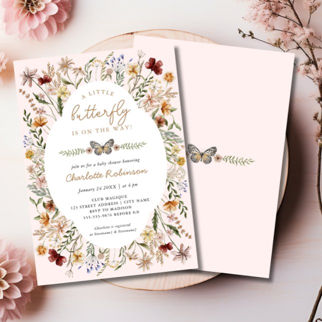 Ein kleiner Schmetterling auf dem Weg zur Blumen B Einladung (A Little Butterfly on the Way Floral Baby Shower Invitation)