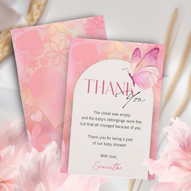Ein kleiner Schmetterling auf der Way Baby Dusche Dankeskarte (Von Creator hochgeladen)