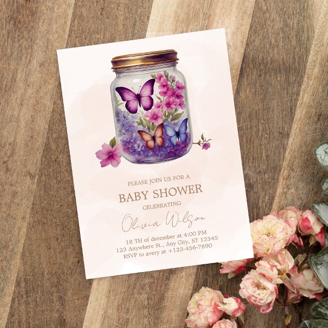 Ein kleiner Schmetterling in einem Glas Floral Bab Einladung (Von Creator hochgeladen)