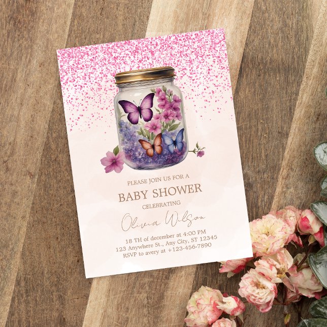 Ein kleiner Schmetterling in einem Glas Floral Bab Einladung (Von Creator hochgeladen)