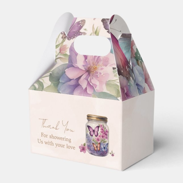 Ein kleiner Schmetterling in einer Blumendusche Geschenkschachtel (Vorderseite)