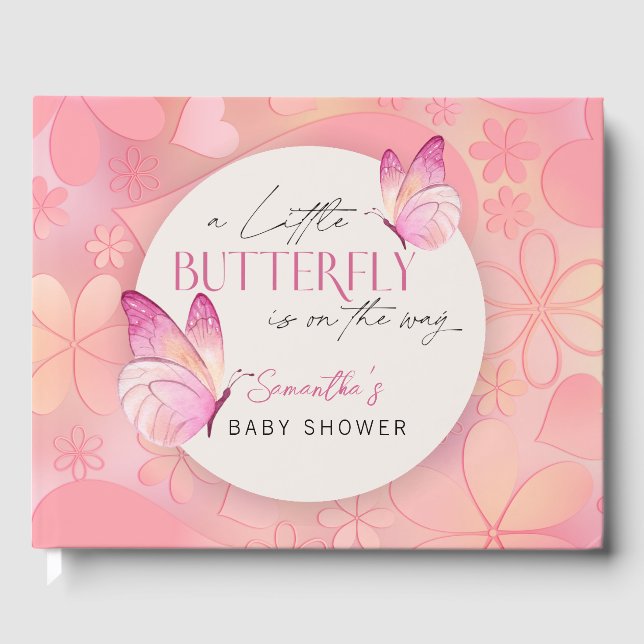 Ein kleiner Schmetterling ist auf dem Weg Baby Dus Gästebuch (Vorderseite)