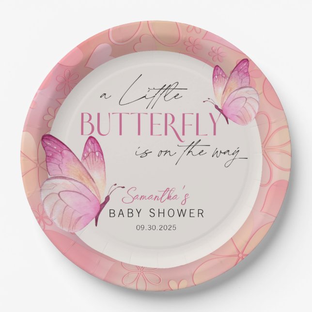 Ein kleiner Schmetterling ist auf dem Weg Baby Dus Pappteller (Vorderseite)