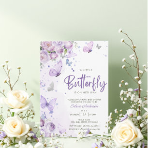"Ein kleiner Schmetterling" Lila Blütendusche Einladung