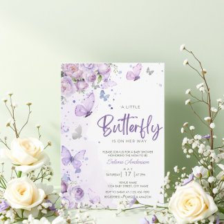 "Ein kleiner Schmetterling" Lila Blütendusche Einladung