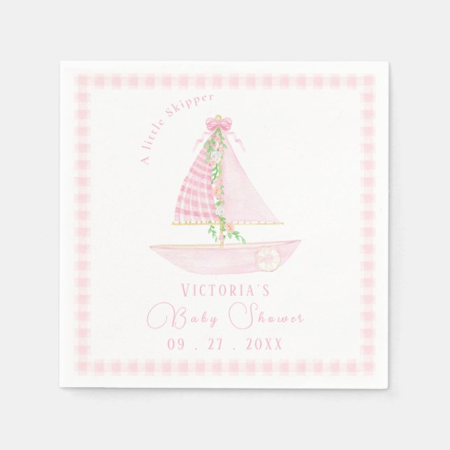 Ein kleiner Skipper Pink Kariert moderne Babydusch Serviette (Vorderseite)