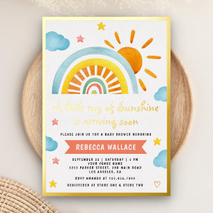 Ein kleiner Sonnenstrahl Boho Regenbogen-Baby-Part Folieneinladung