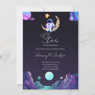 Ein kleiner Star   Weltraum   Moon Baby Dusche Einladung