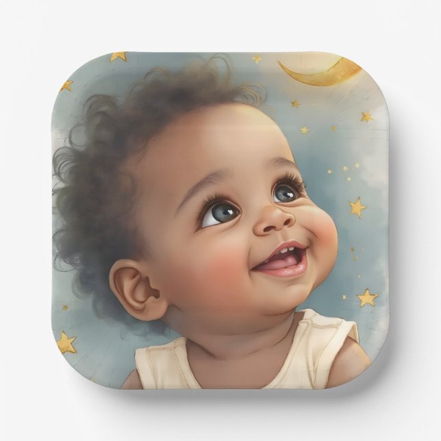 Ein kleiner Stern ist auf dem Weg zur Babydusche Pappteller (Vorderseite)