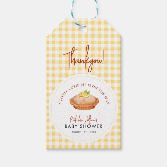 Ein kleiner Süsse-Kuchen ist auf dem Weg Babydusch Geschenkanhänger (Vorderseite)