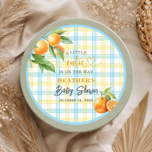 Ein kleiner Süßer ist auf dem Weg Blaue Babyparty Runder Aufkleber