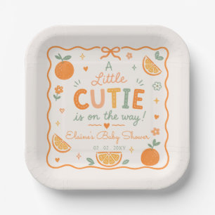 Ein kleiner Süßer ist unterwegs Orange Baby Shower Pappteller