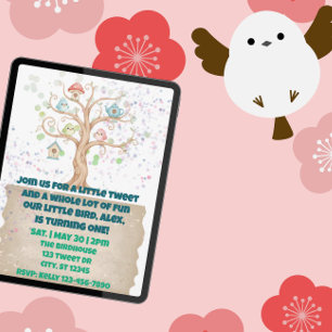 Ein kleiner Tweet, Vögel Aquarell 1. Geburtstag Einladung