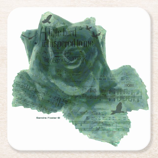 Ein kleiner Vogel erzählte mir Rose Rechteckiger Pappuntersetzer (Vorderseite)