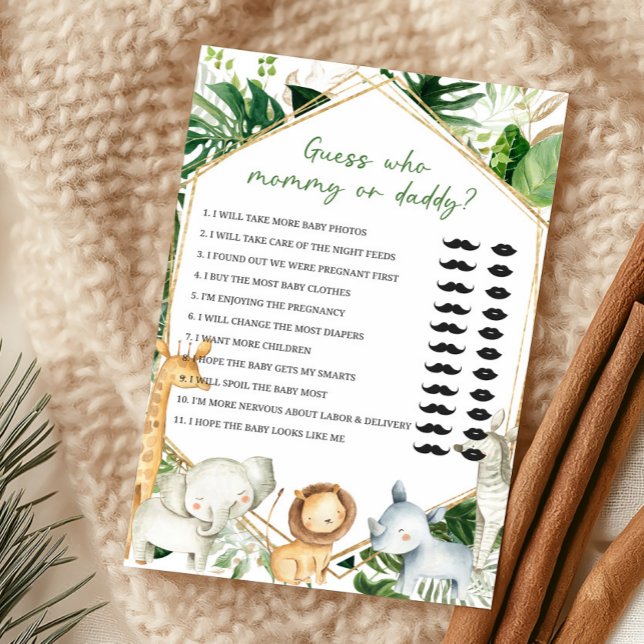 Ein kleiner Wilder Rate wen Mama oder Papa Spiel (Greenery Jungle Baby Shower  Guess Who Mommy or Daddy Game)