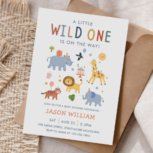Ein kleiner Wilder Safari-Baby-Tiere-Baby-Party Einladung
