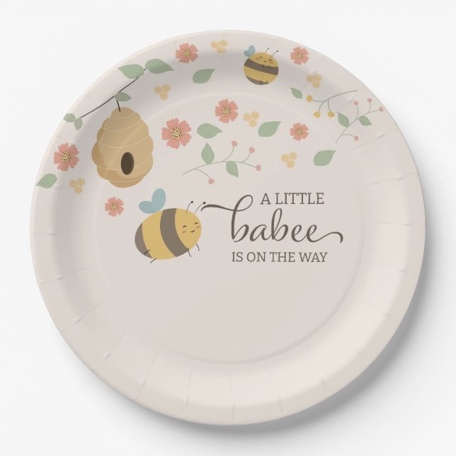 Ein kleines Baby ist unterwegs, Bienenbaby-Dusche Pappteller (Vorderseite)