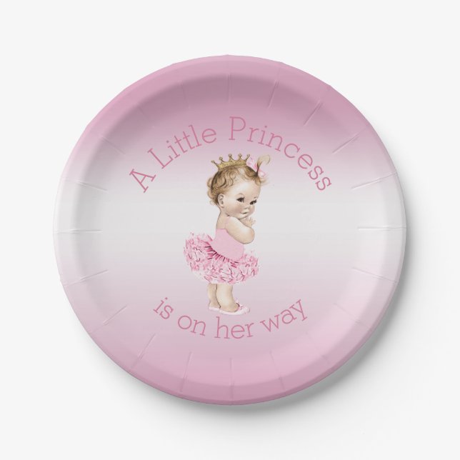 Ein kleines Babyparty-Rosa Prinzessin-Ballerina Pappteller (Vorderseite)