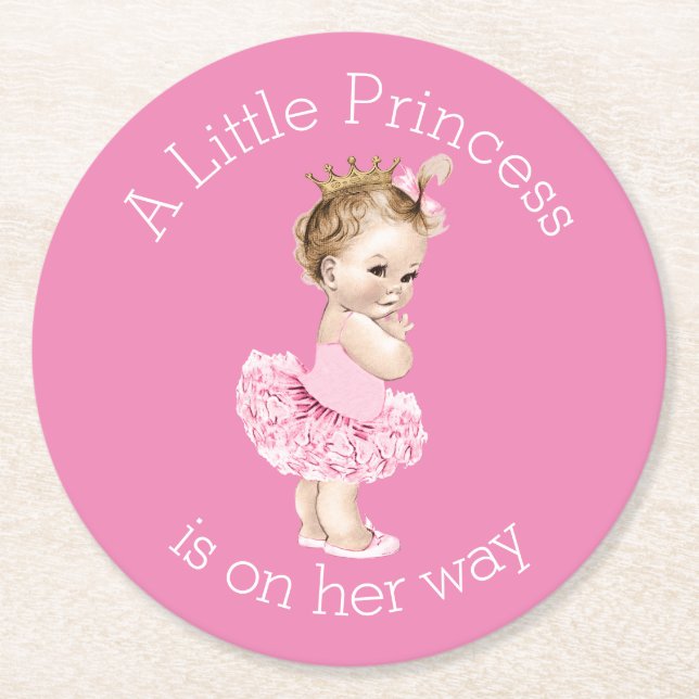 Ein kleines Babyparty-Rosa Prinzessin-Ballerina Runder Pappuntersetzer (Vorderseite)