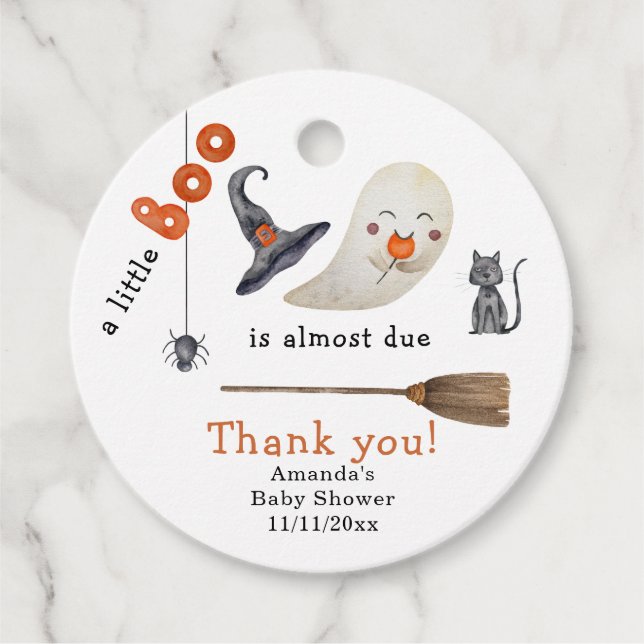Ein kleines Boo fast fällig Danke, Baby Dusche Geschenkanhänger (Vorderseite)